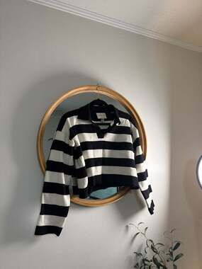 Industry Women's Striped Cropped Polo Neck Sweater